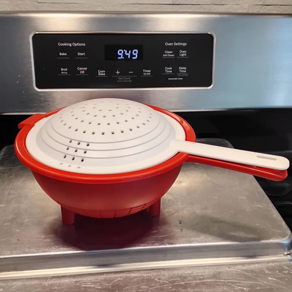 Red and White Colander with Handle Tupperware